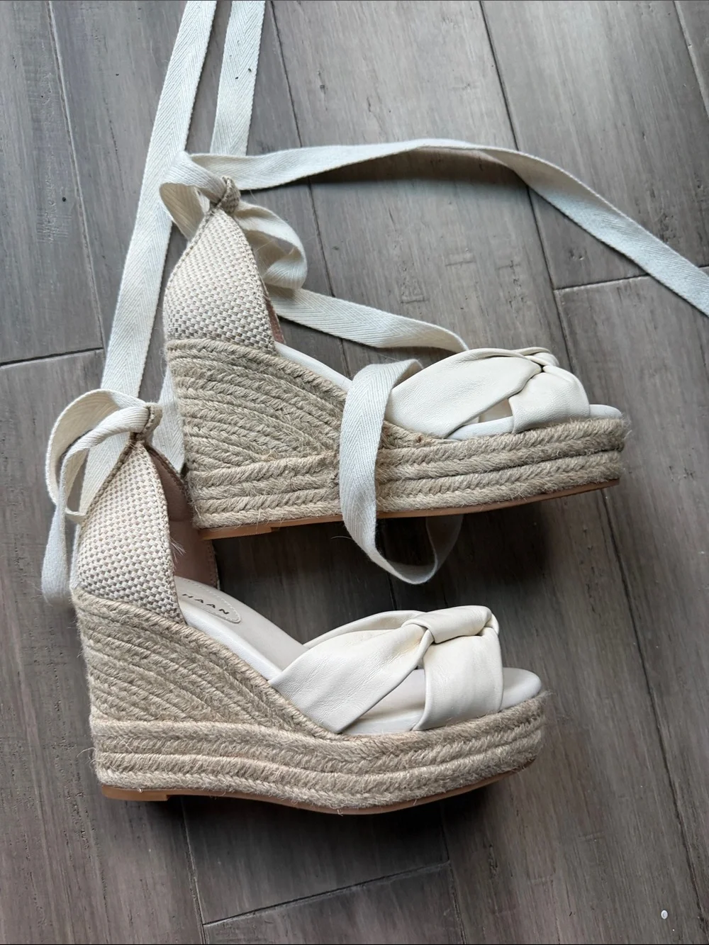 Cole Haan Size 5 1/2 White Espadrille Wedge Sandals with Ankle Tie